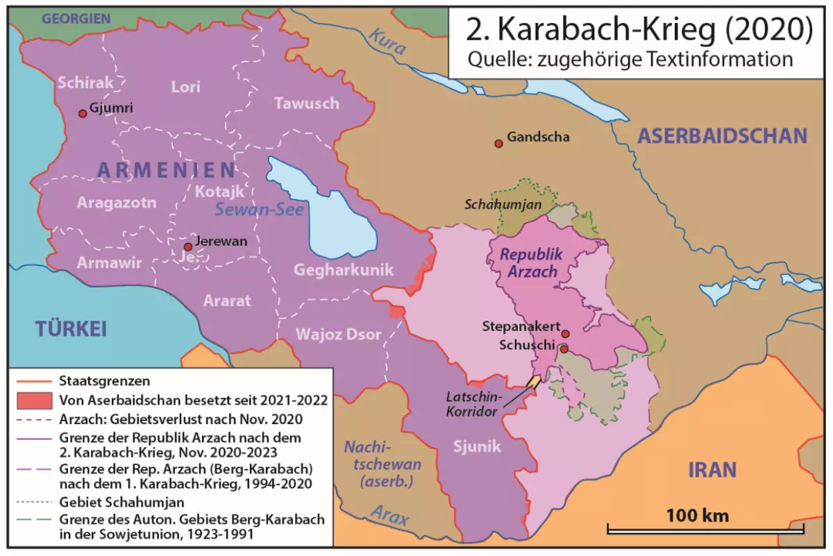 2. Karabach-Krieg 2020. Quelle: Zugehörige Textinformation | Karte: © Winfried K. Dallmann