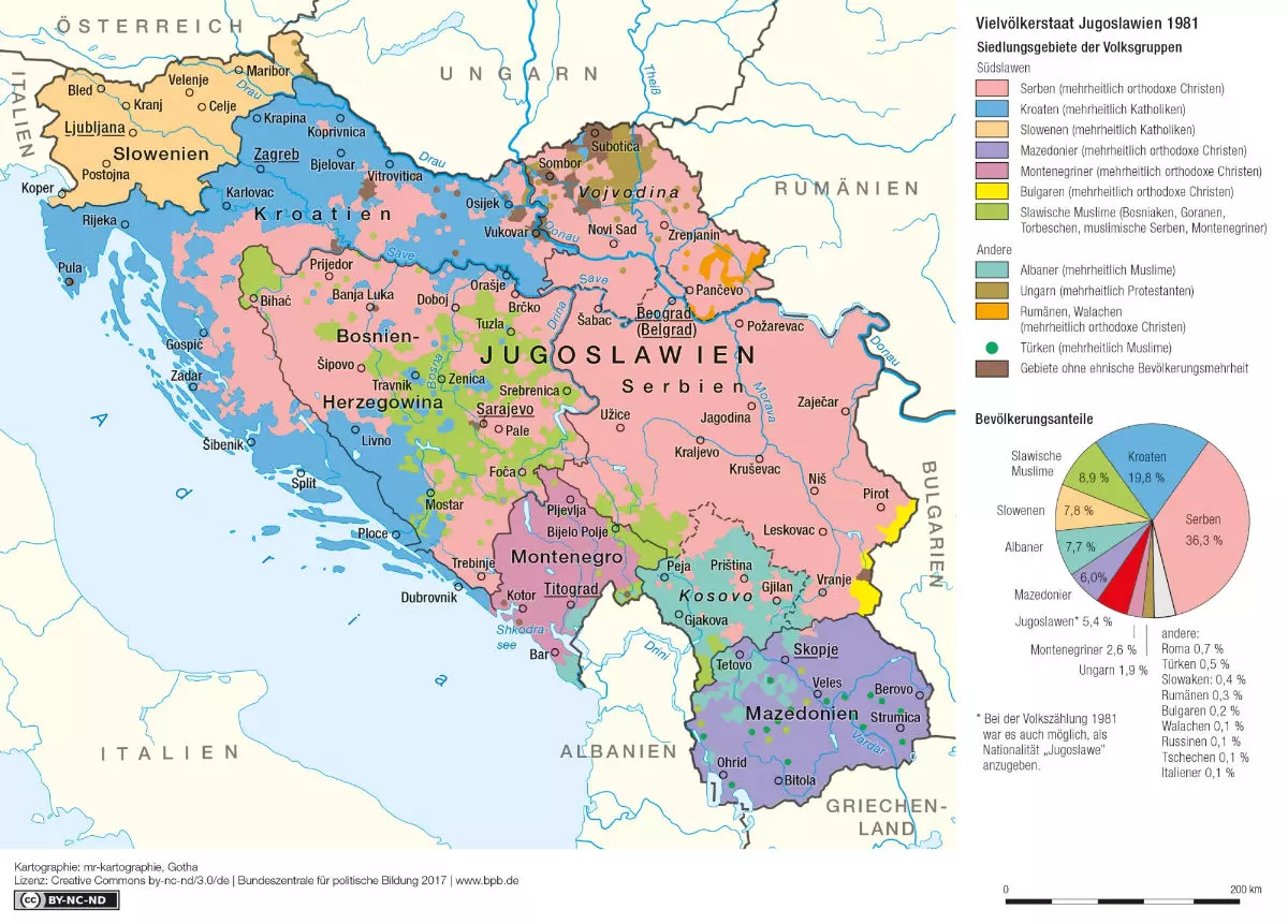 Der Vielvölkerstaat Jugoslawien 1981. BpB, Lizenz: cc by-nc-nd/3.0/de/ (mr-kartographie)