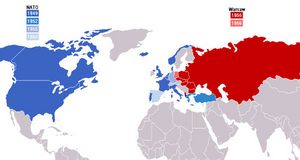 NATO vs Warsaw (1949-1990). Karte: Guinnog, Wikimedia, CC BY-SA 3.0