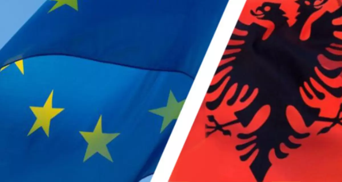 Flaggen EU und Albanien / Collage LpB BW 