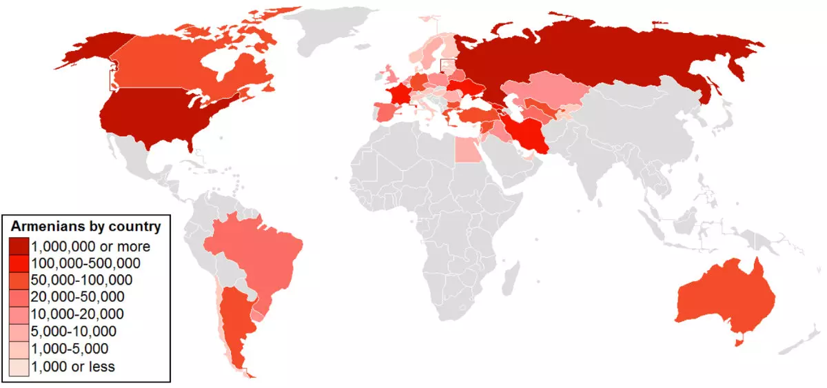 Armenian diaspora. Armeniens by country. | Wikipedia | Yerevanci | CC BY-SA 3.0