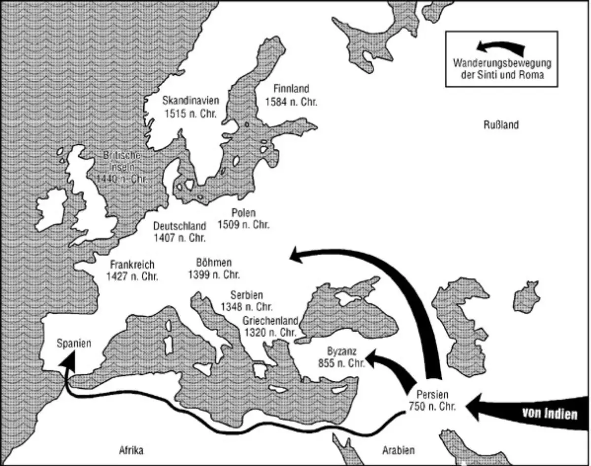 Wanderungsbewegung der Sinti und Roma, © Gesellschaft für bedrohte Völker