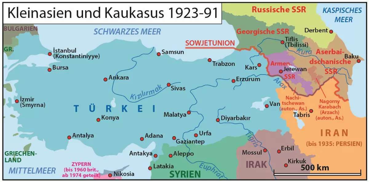 Kleinasien und Kaukasus 1923-91 | Karte: © Winfried K. Dallmann