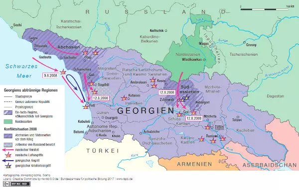 Karte Georgiens abtrünniger Regionen. BpB, Lizenz: cc by-nc-nd/3.0/de/ (mr-kartographie)