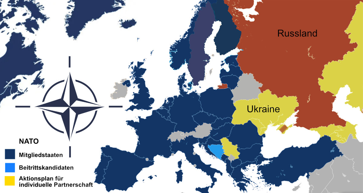 Karte der NATO-Zugehörigkeiten in Europa, Stand 2024 | Abbildung: San Jose, Wikipedia, gemeinfrei | Anpassung Internetredaktion der LpB BW
