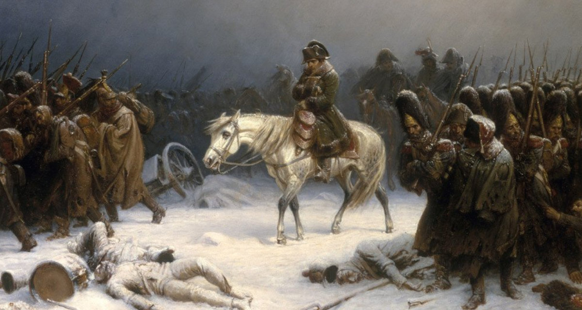 Napoleon auf dem Rückzug von Moskau, Historiengemälde von Adolph Northen | Wikipedia | Adolph Northen | gemeinfrei