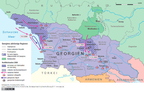 Karte Georgiens abtrünniger Regionen. BpB, Lizenz: cc by-nc-nd/3.0/de/ (mr-kartographie)