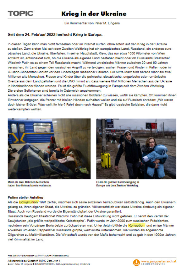 Krieg in der Ukraine | Jung Österreich Bildungsmedienverlag | 2022
